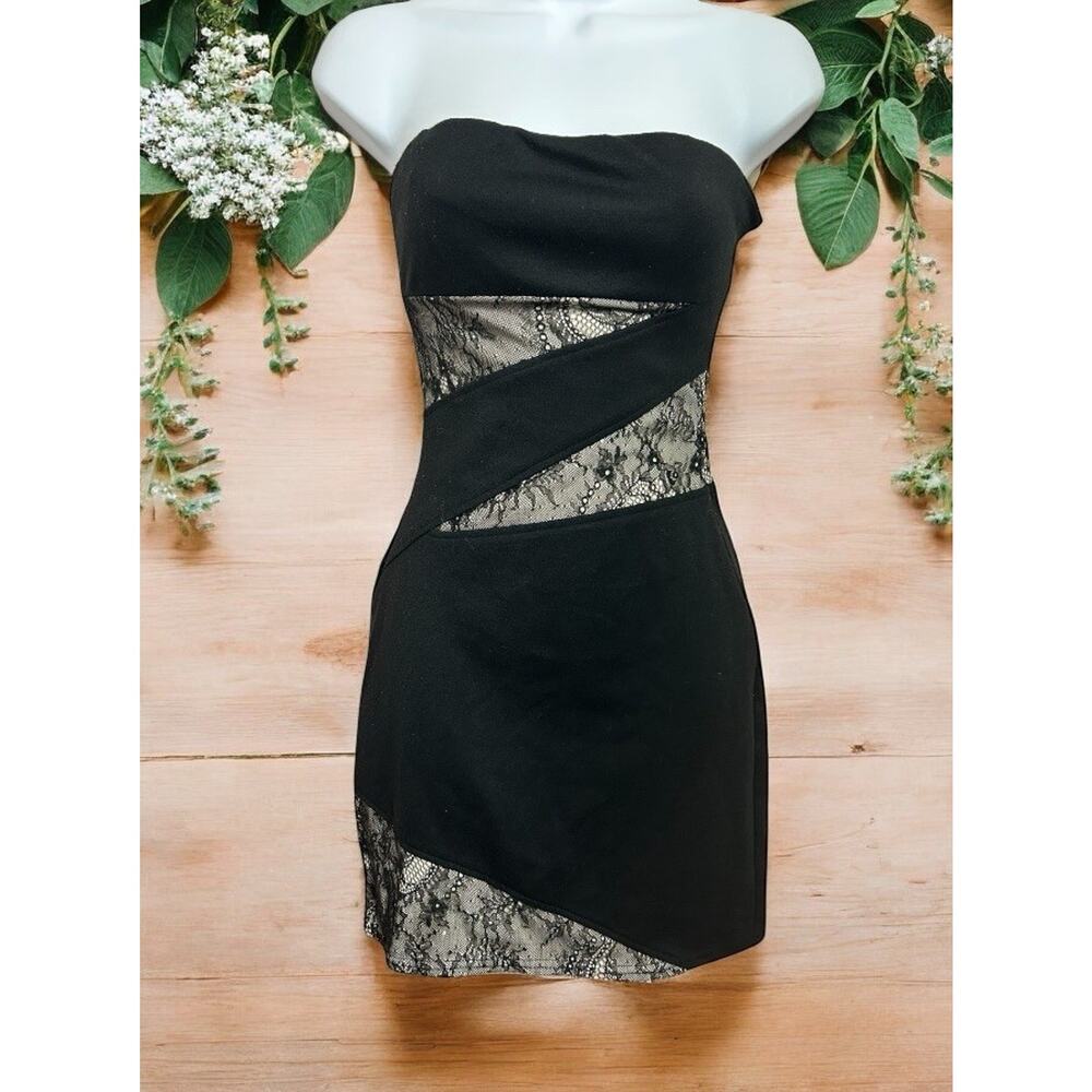 Johnny Martin Black Lace Strapless Dress Sz 3 Mini Fitted Short